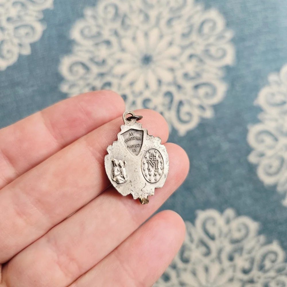 Vintage 3-Way St Christopher Jesus Christ Catholic Religious Protection Pendant